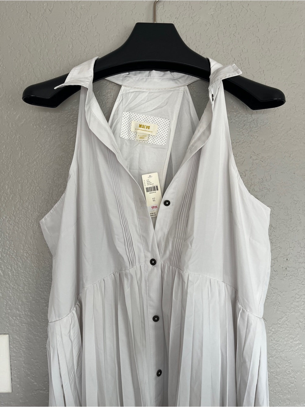 Maeve White Sleeveless Pleated Button-Front Tunic Dress